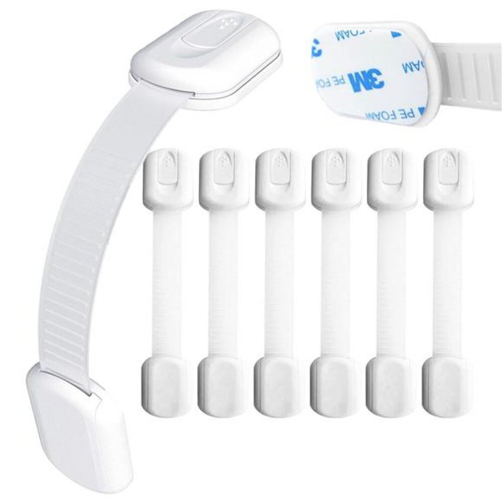 Baby Safety Locks |  3M Adhesive with Adjustable Strap (16-Pack, White)